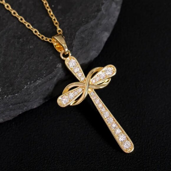 Jewelry - 14K Gold Womens 1ct Diamond Christian Cross Chain Necklace 14 K Silver Jewelry
